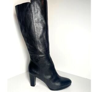 Bandolino Black Leather Knee High Heeled Boots Wide Calf Size 10M 41